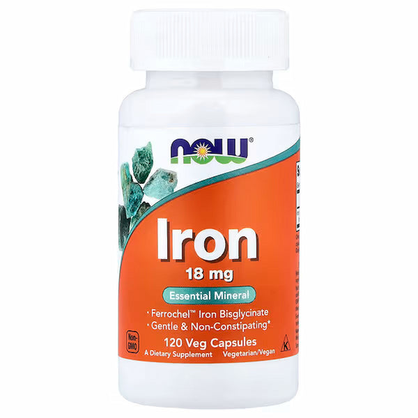 NOW Foods Iron 18mg Ferrochel 120 Veg Capsules